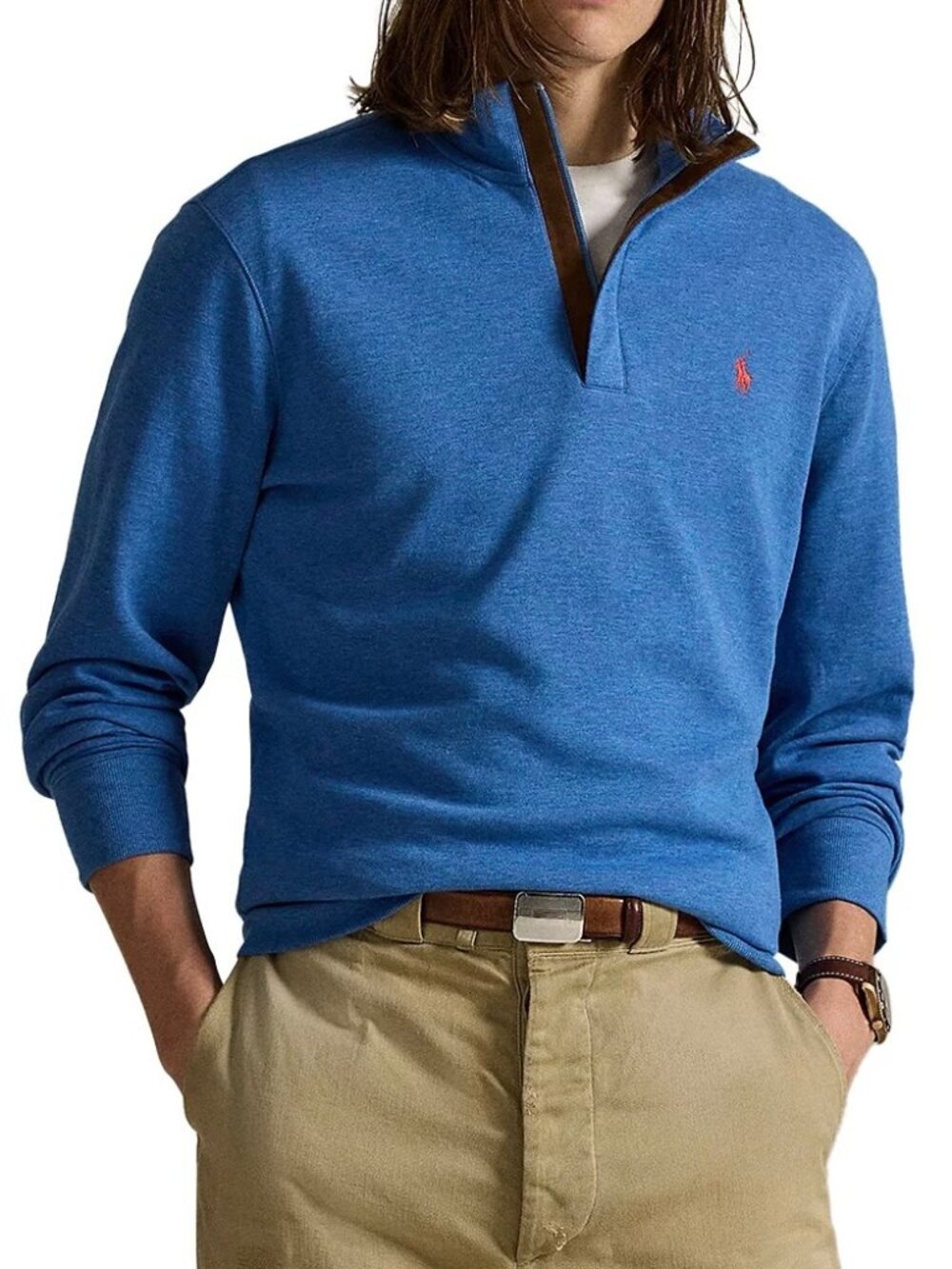 Polo Ralph Lauren Luxury Jersey 1/4 Zip Pullover Mens Light Blue L XL NWT 145